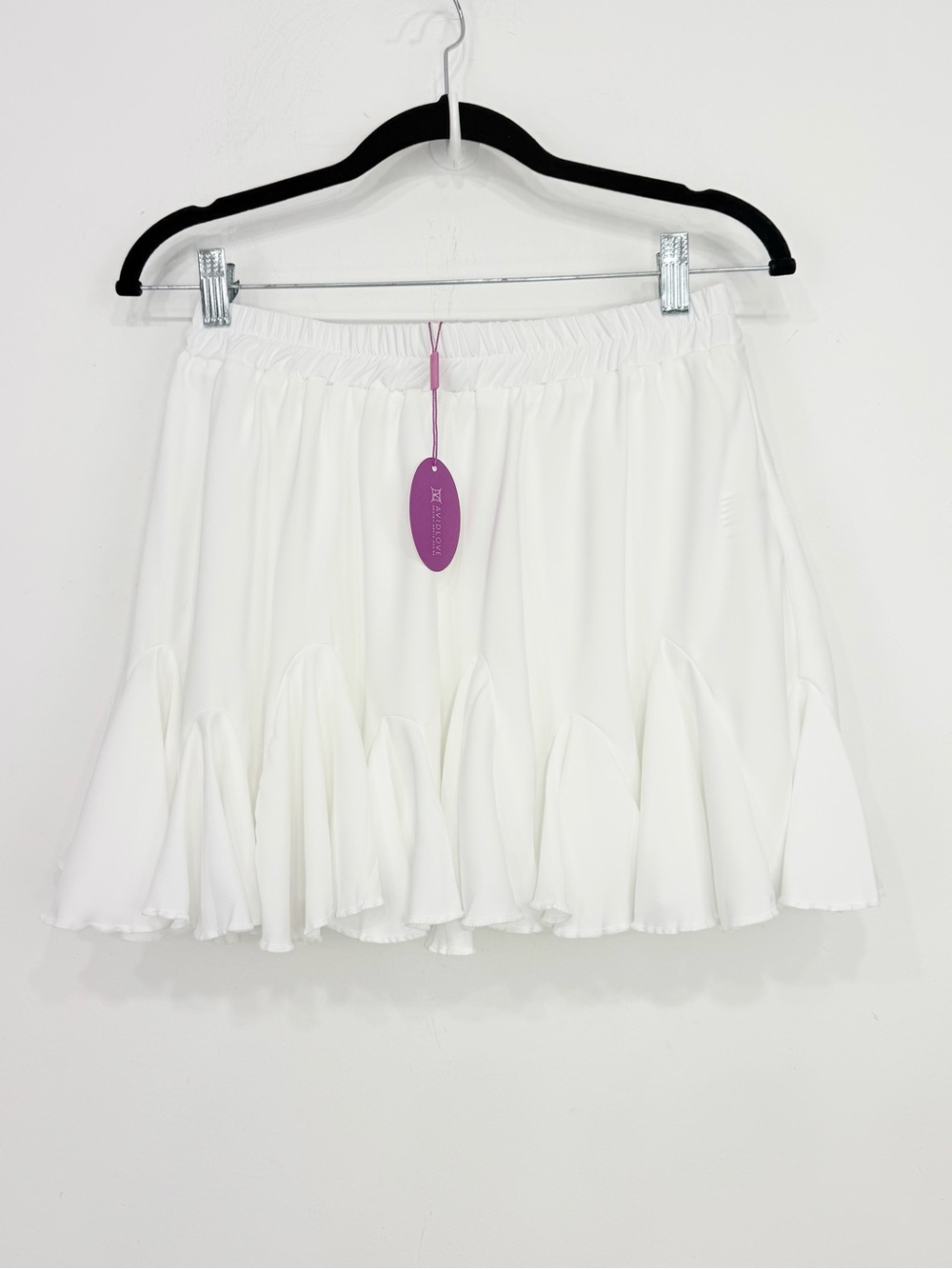 Avid Love White Flirty Flare Hem Elastic Waist Mini Skirt NEW